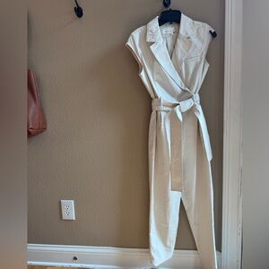 Anthropologie Cream Belted Jumpsuit